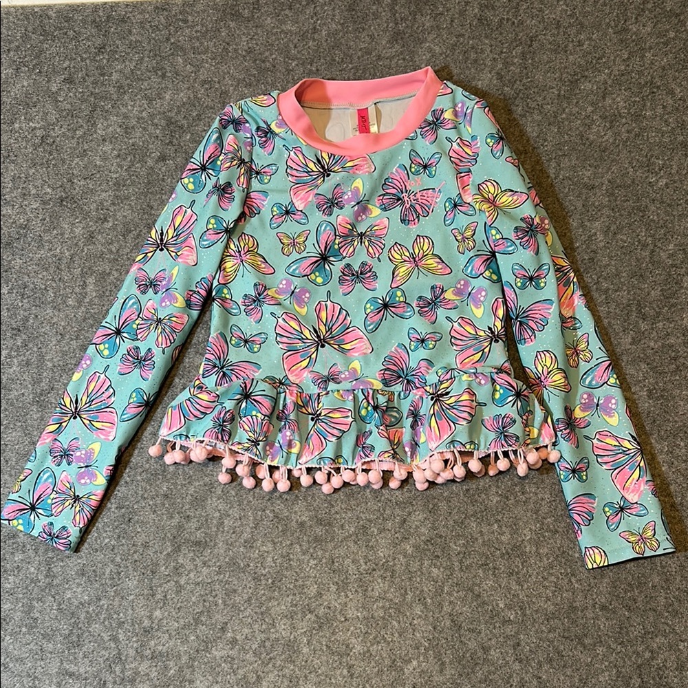 Betsey Johnson Girls Size 6X Rashgard Butterfly Pom Pom Multicolored
